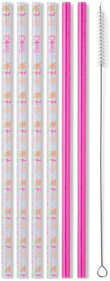 Swig Life Reusable Straws Go Baby Go + Pink Glitter Tall Straw Set & Cleaning Brush, Each Straw is 10.25 inch Long, Kentucky