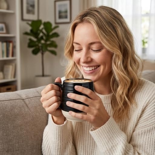 HASENSE Large Coffee Mug, 20 oz Ceramic Coffee Cup with Comfortable Handle for Office and Home, Ideal for Coffee Tea Latte, Dishwasher Microwave Safe, 1 PCS(Black)