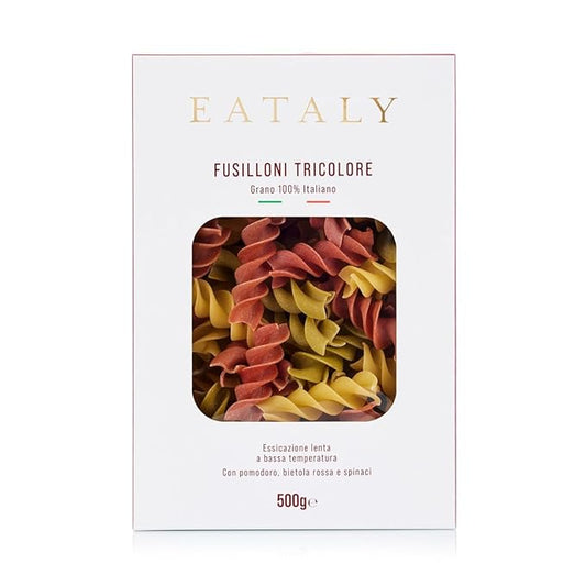 Eataly Italian Tricolore Fusilloni Pasta Noodles - 500g (17 oz.) Box -Authentic Durum Semolina Wheat - Made in Italy- Dried