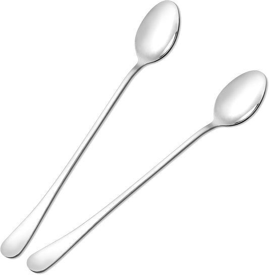 2 PCS Ice Tea Spoons Long Stainless Steel Teaspoons for Stirring Ice Cream Spoons Drink Mixing Spoon Long Silver Coffee