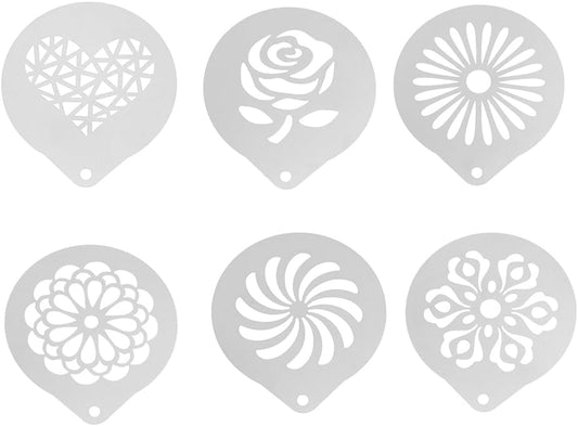 DOITOOL 6 Pcs Coffee Stencils Latte Art Stainless Steel Cappuccino Templates Coffee Templates for DIY Cupcake Mousse Hot