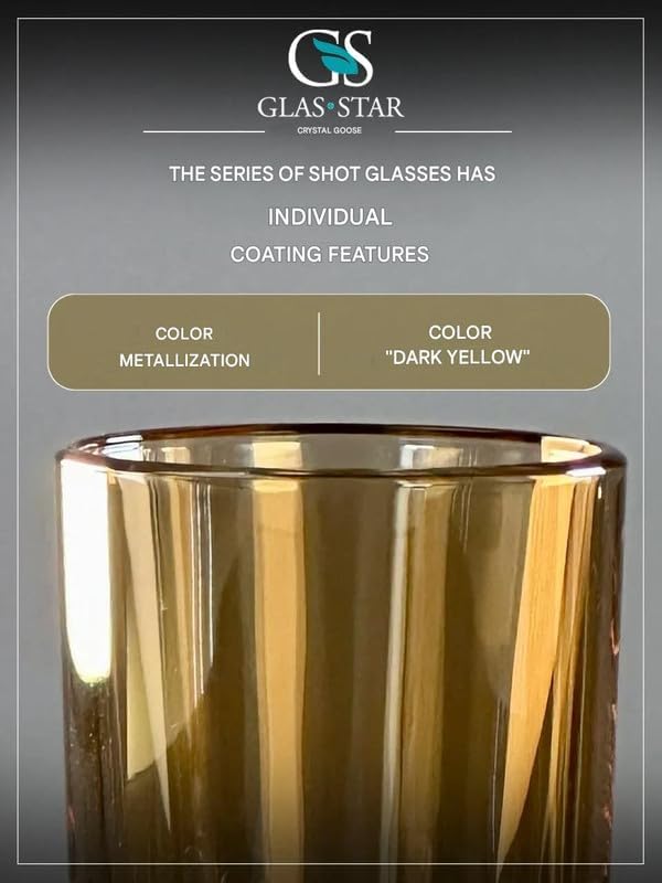 Honey Shot Glasses Set of 6 — 1.5 oz Amber Heavy Base Drinking Glass for Tequila, Vodka, Espresso — Elegant Barware Gift Pack
