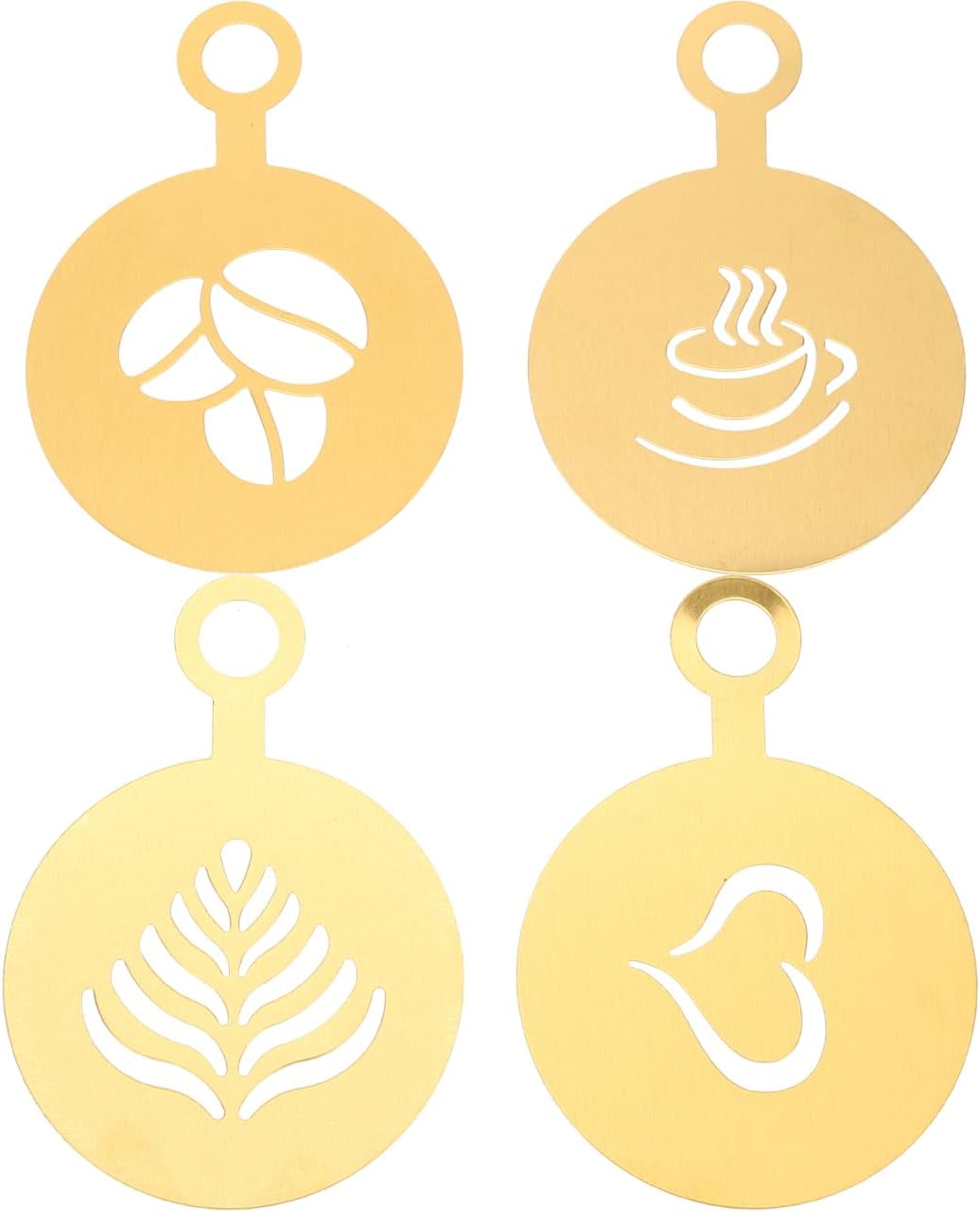 SHOWERORO Coffee Latte Art Stencils 4 Pcs Metal Coffee Stencils for Cappuccino Chocolate Decoration Milk Foams Templates Flower Mold 4.72X3.34In