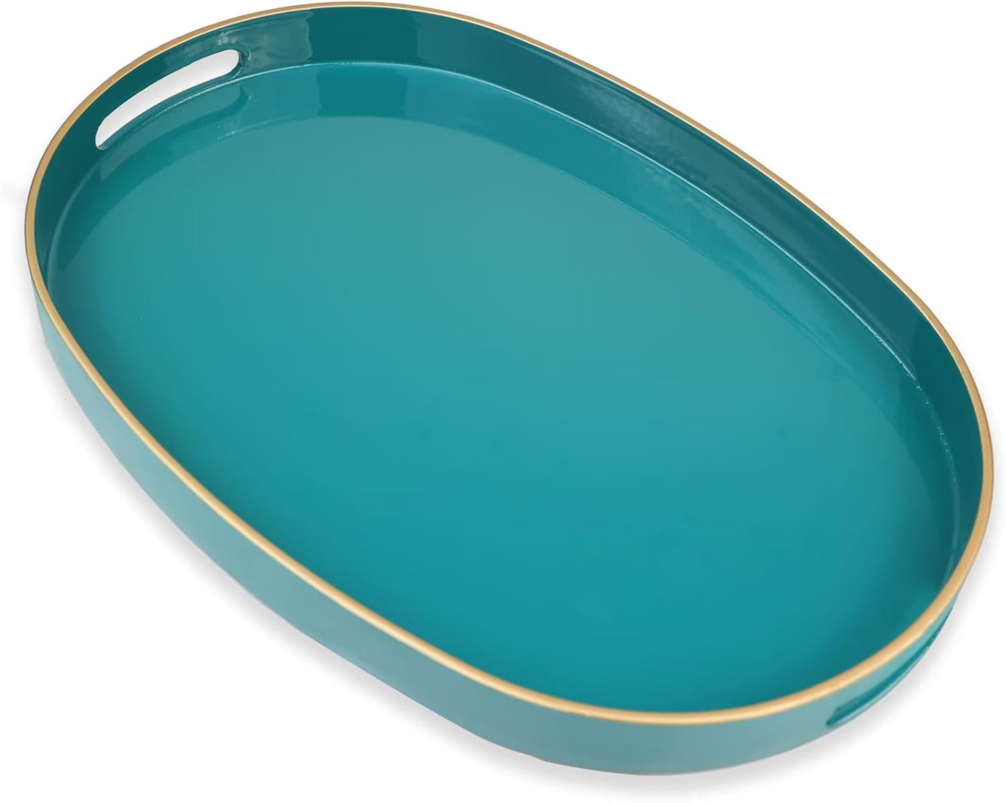Green Oval Decorative Tray with Handles, Versatile Serving Tray for Coffee Table, Ottoman, Ideal for