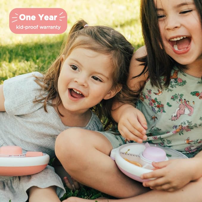 GoBe Kids Small Snack Spinner Slide Bundle with Hand Strap and Sticker Sheet - Reusable Snack Container with 5 Compartment Dispenser and Lid | BPA/PVC Free | Dishwasher Safe | No Spill - Coral Pink
