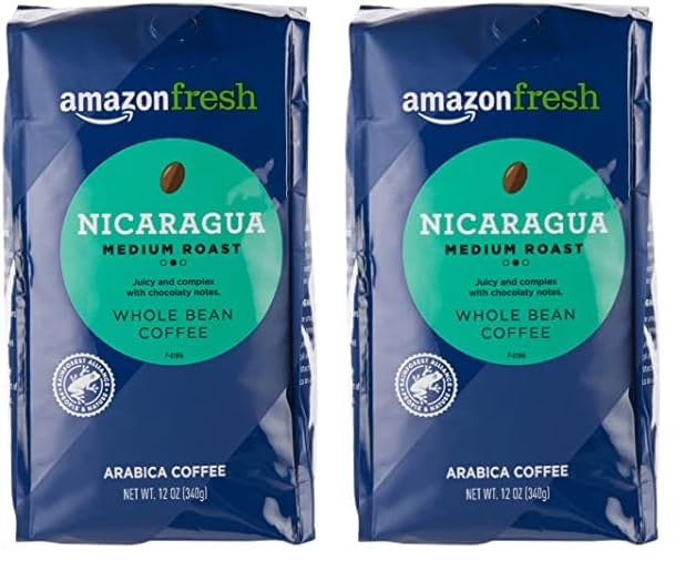 AmazonFresh Direct Trade Nicaragua Whole Bean Coffee, Medium Roast, 12 Ounce (Pack of 2)