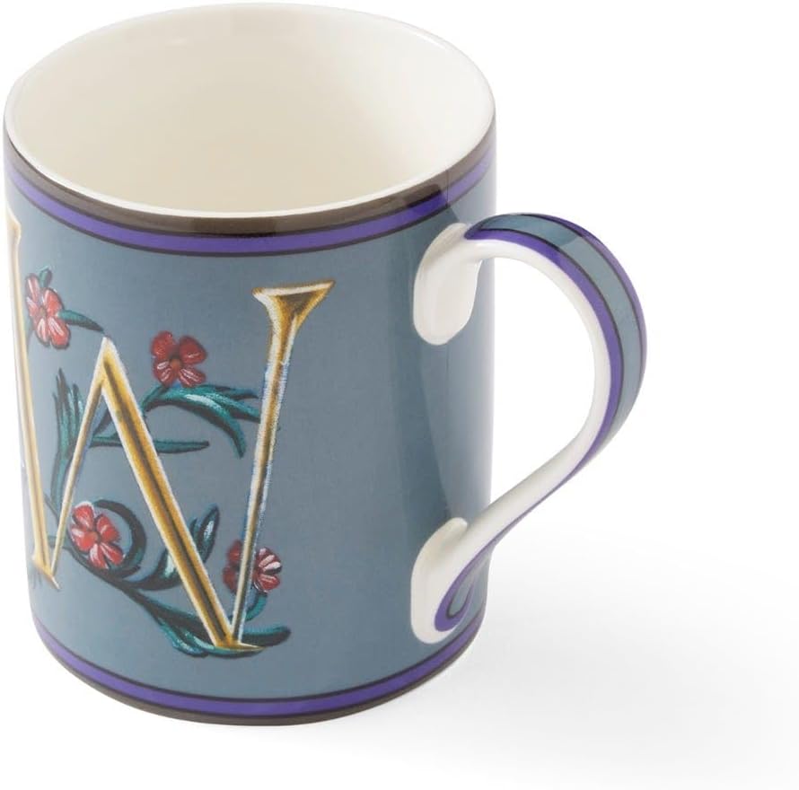 Spode Kit Kemp 12oz Mug in Fine China, W Initial - Custom Coffee Cup for Hot Beverages, Personalized Gift Idea for Her, Him, Friends, Coffee Lovers - Stylish Letter Mug for Daily Use, Dishwasher Safe
