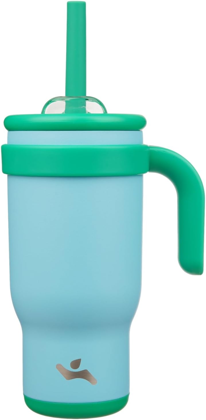 18 oz Tumbler with Side Handle, Insulated Water Bottle with Straw and 2 in 1 Lid, Stainless Steel Cu