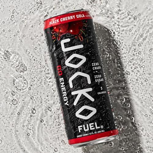 Jocko Fuel GO Energy Drinks, Black Cherry Cola, 12 oz | 12 Pack | 95mg Clean, No Crash Natural Caffeine | No Sugar, Jitter Free | L-Theanine &amp; Adaptogens Lift Mood, Focus &amp; Endurance