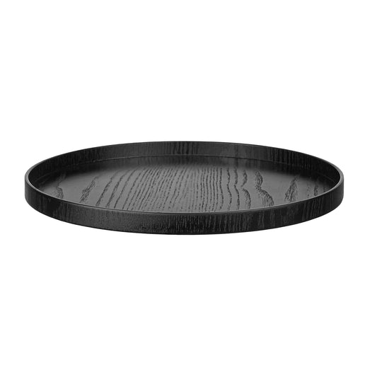 Round Solid Wood Serving Tray Extra Large Tea Coffee Snack Food Meals Serving Plate Non-Slip Kitchen Party Bar Server Ottoman Tray Breakfast Tray with Raised Edges (13inch/33cm) Black