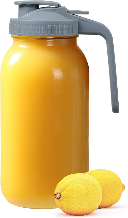 Glass Tea Pitcher with Wide Mouth Airtight Lid Leak Proof Fridge Container with Gray Lid Mason Jar for Water, Tea,Juice and