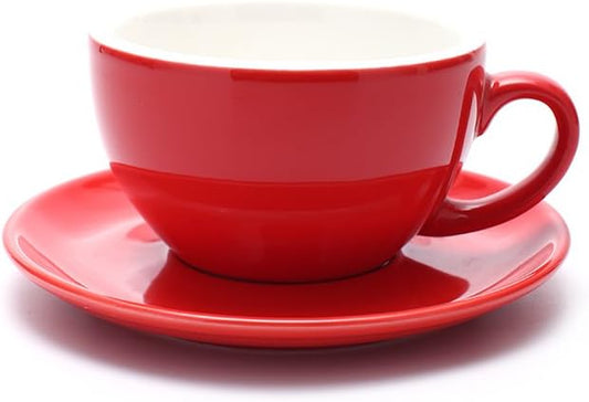 Ceramic Latte Art Cup and Saucer for Latte & Cappuccino & Double Espresso, Mate for Coffee Shop and Barista (Glossy Red,