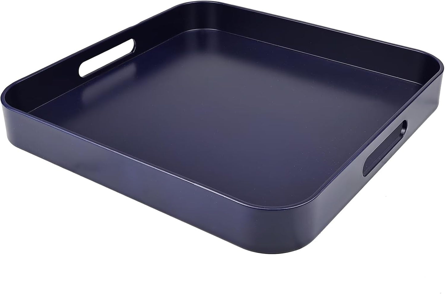 Square Navy Blue Decorative Serving Tray with Handles, Versatile Ottoman Tray for Coffee Table, Ente