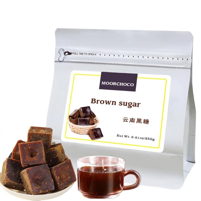 Pure Brown Sugar-Handmade dark brown sugar period-Sweetener for Cooking,Black Sugar from Yunnan, Additive-Free Original flavr (8.81oz)