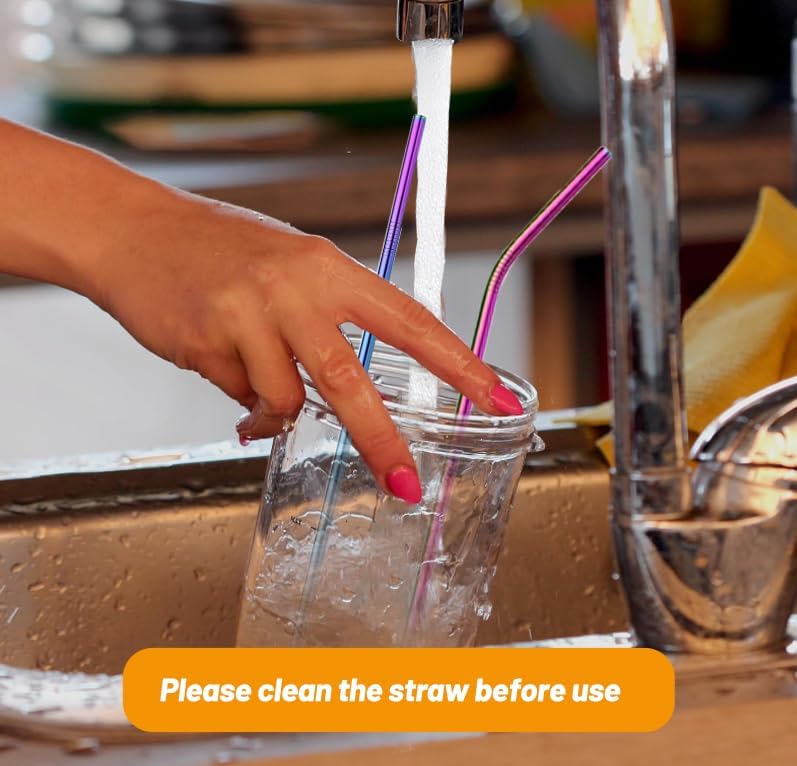 VEHHE 8 Pack Rainbow Metal Straws, Reusable Stainless Steel Straws 20/30 oz