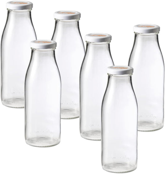 Le Parfait Bottles French Glass Milk Bottle with 48mm Printed Logo Airtight Metal Twist Cap | Used for Smoothie, Water