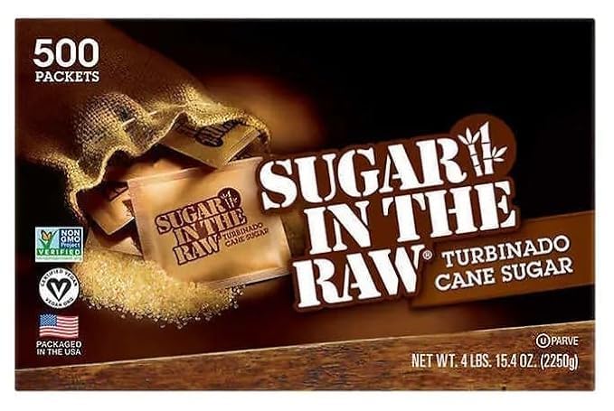 Sugar Packets, InThe Raw Sugar, 0.18 oz Packets, 500 per Carton