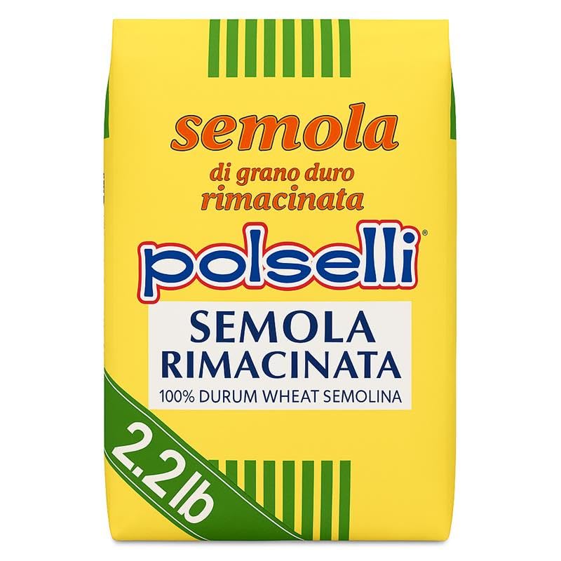 POLSELLI Semola Flour, Semolina Rimacinata Di Grano Duro, 1 kg (2.2 lbs) | Fine-Milled Durum Wheat For Bread, Pizza And Pasta Making, Fine Texture, Easy Dough Handling, Product Of Italy