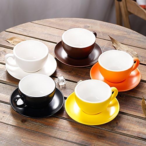 Cappuccino Barista Cup and Saucer Latte Art and Americano New Bone China for Coffee Shop (Glossy Black, 8.5 oz)