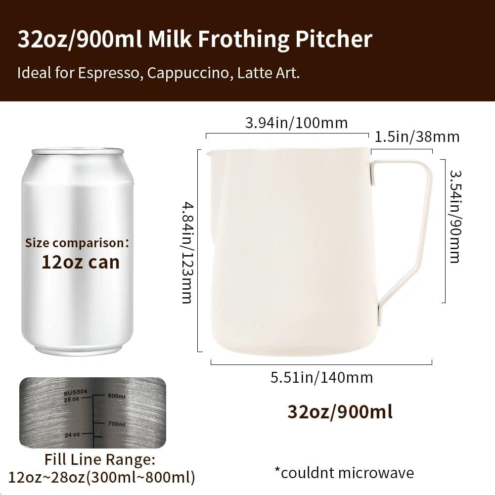 watchget 32oz Milk Frothing Pitcher Stainless Steel Espresso Steaming Jug