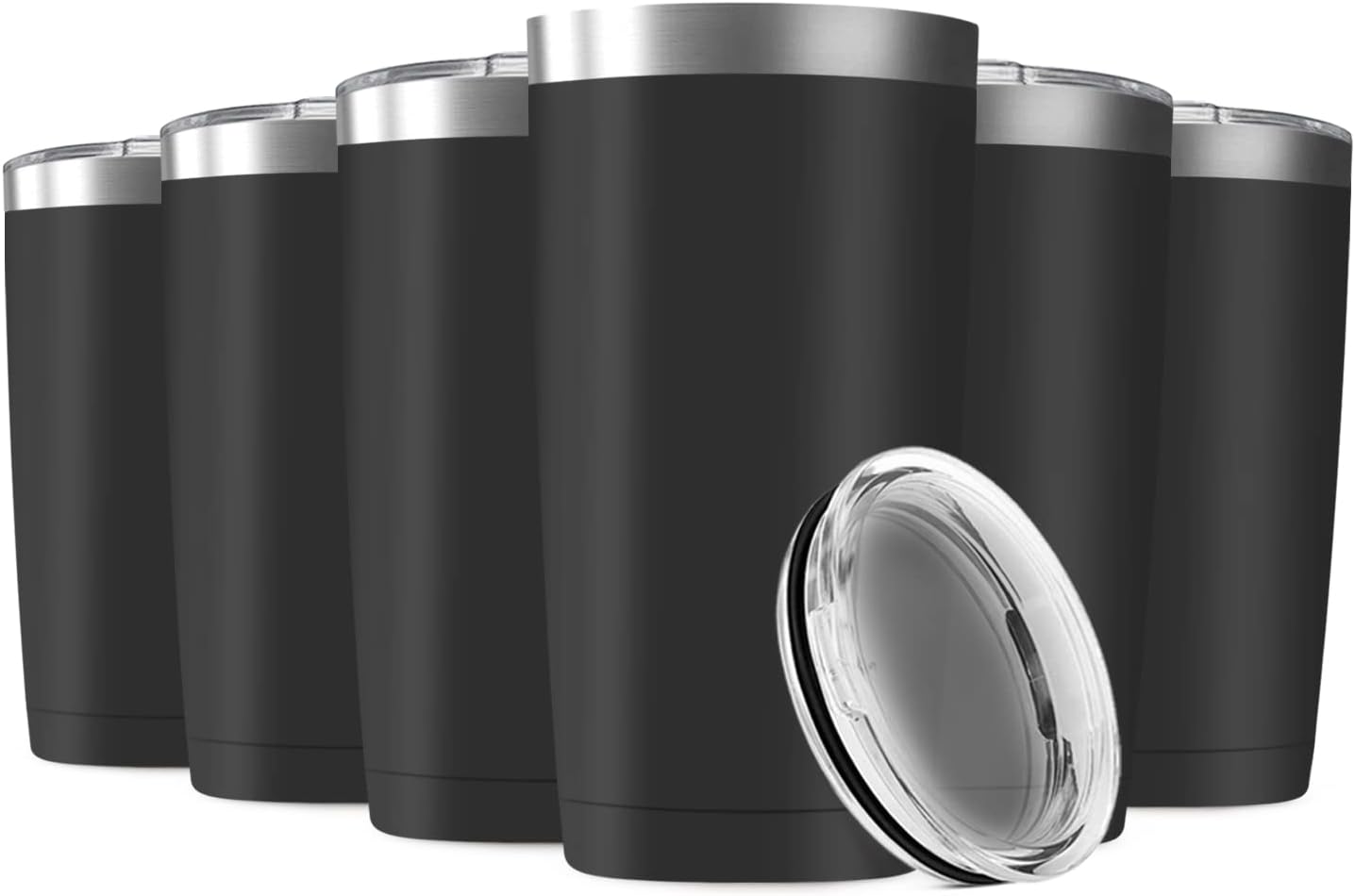 6 Pack 20oz Tumbler Vacuum Insulated Travel Mug with Lids, Stainless Steel Double Wall Bulk Cup for 