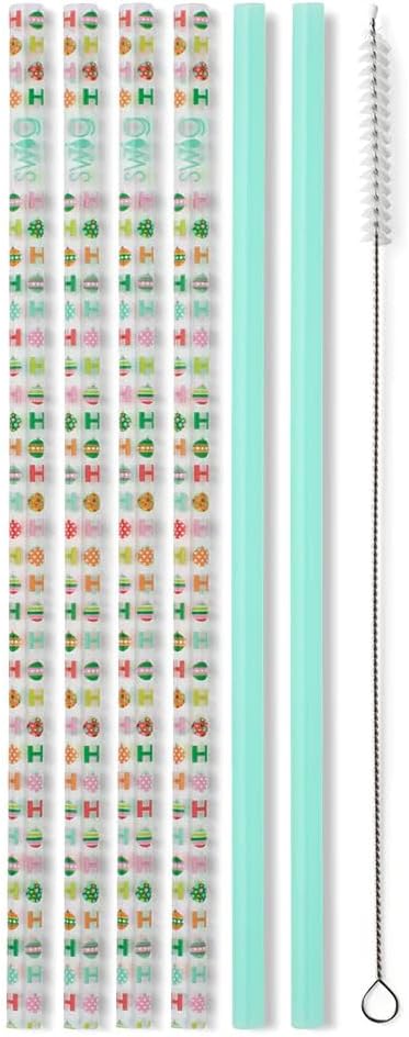 Swig Life Reusable Straws HoHoHo + Mint Tall Straw Set & Cleaning Brush, Each Straw is 10.25 inch Long (Fits Swig Life 20oz