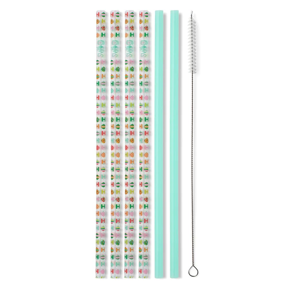 Swig Life Reusable Straws HoHoHo + Mint Tall Straw Set & Cleaning Brush, Each Straw is 10.25 inch Long (Fits Swig Life 20oz Tumblers, 22oz