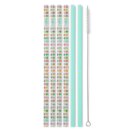 Swig Life Reusable Straws HoHoHo + Mint Tall Straw Set & Cleaning Brush, Each Straw is 10.25 inch Long (Fits Swig Life 20oz Tumblers, 22oz