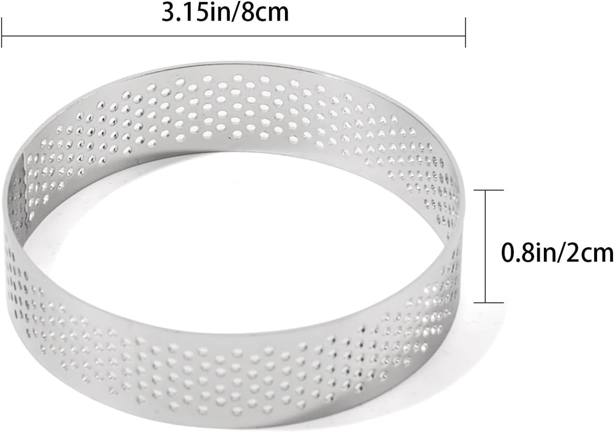 6pcs 304 Stainless Steel Round Tart Ring 3.15 inch Metal Perforated Cake Mold Pastry Molud for Circle Tartlet French Dessert Small Fruit Tarte Crust