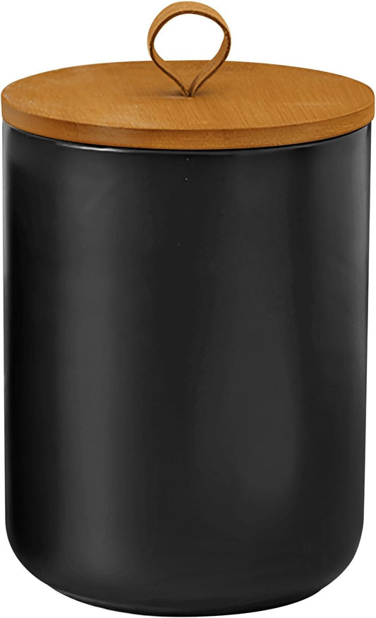 Large Ceramic Storage Jars, Modern Elegant Highly Polished Airtight Gorgeous Storage Canisters with Wooden Lid Food Storage Jar for Kitchen Spice Tea Vanilla Sugar Coffee Beans (Black)