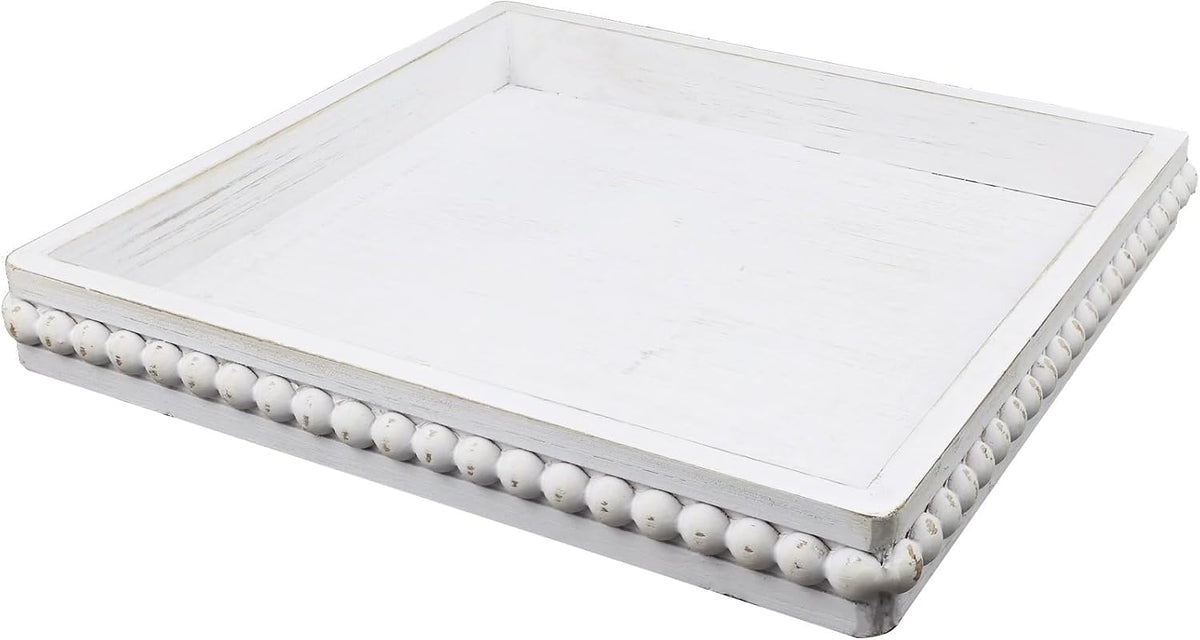Hrastany Square Wood Decorative Serving Tray, 15"*9" Whitewashed