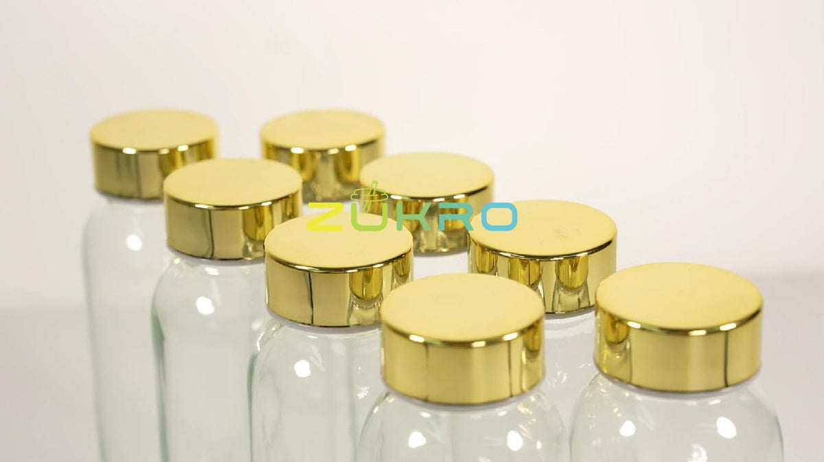 Zukro 10 oz Glass Juice Bottles with Stainless Steel Gold Lid Leak Proof