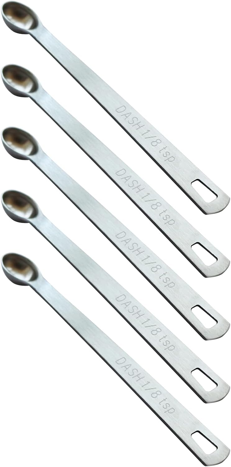 5PCS 1/8 Teaspoon(1/8tsp, 0.625 ml, Dash) Single Tiny Measuring Spoon, Small Individual Stainless St