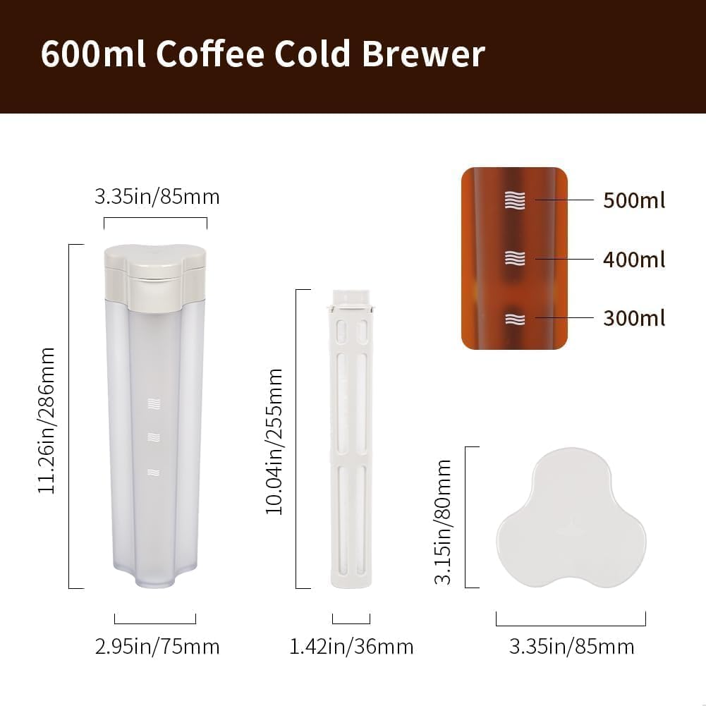 watchget 600ml/20oz Portable Cold Brew Coffee Maker with 300-Mesh Fine Filter &amp; Airtight Seal, Leak-Proof Geometric Petal Design for Home Use, Iced Tea and Coffee Brewer Space Saving Pitcher