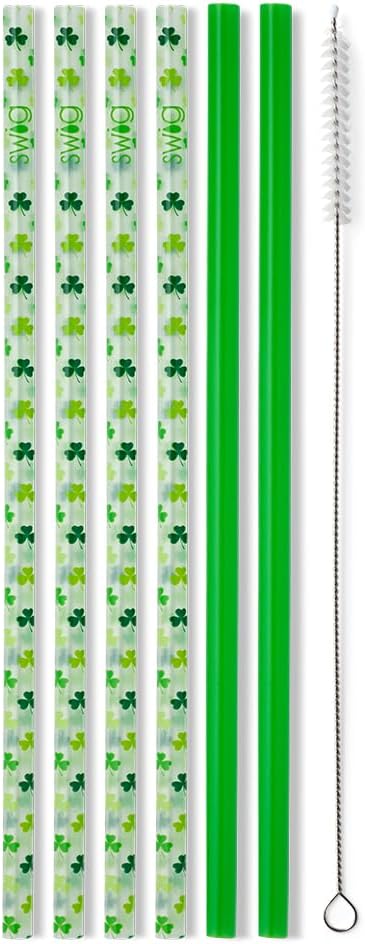 Swig Life Reusable Straws Pinch Proof + Green Tall Straw Set & Cleaning Brush, Each Straw is 10.25 inch Long (Fits Swig Life