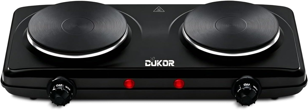 CUKOR Electric Hot Plate, Double Cast Iron 2 Burner, 1800W Countertop Burner, Dual Electric Stove Burners, Portabel Electric Cooktop, Portabel Double Burner for Cooking