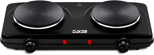 CUKOR Electric Hot Plate, Double Cast Iron 2 Burner, 1800W Countertop Burner, Dual Electric Stove Burners, Portabel Electric Cooktop, Portabel Double Burner for Cooking
