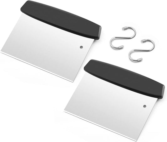 Stainless Steel Griddle Scraper Chopper, HaSteeL 6 x 5In Metal Dough Bench Scraper Cutter for Pizza and Bread, Multiple