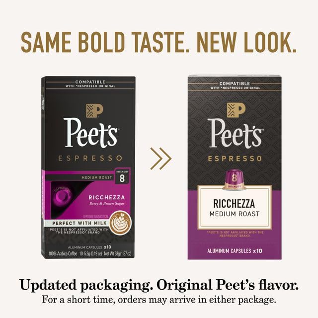 Peet's Coffee, Dark and Medium Roast Espresso Capsules Variety Pack, Compatible with Nespresso Original Machine, 100% Arabica Coffee - Intensity 8-11, 40 Count (4 Boxes of 10 Espresso Capsules)