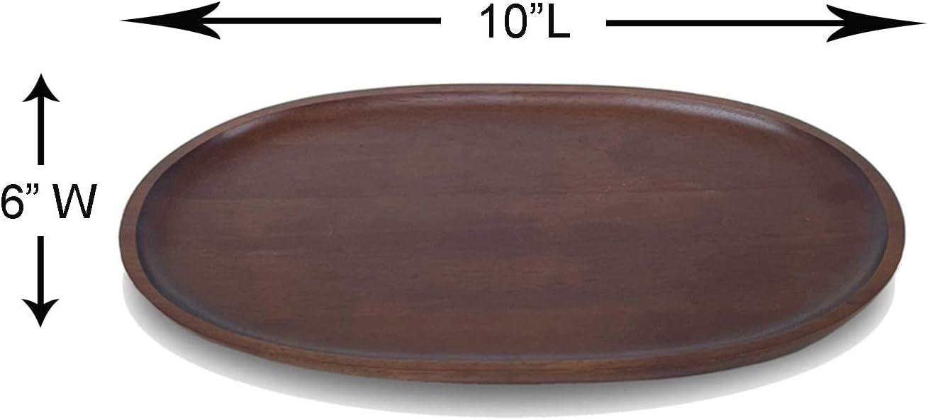 Woodard &amp; Charles Wood Oval Serving Trays, 6" x 10", Walnut Stain, Set of 4 | Individual Handheld Serving Tray; Perfect for Charcuterie, Cheese, Tapas, Sushi, Crudites Appetizers and Small Bites