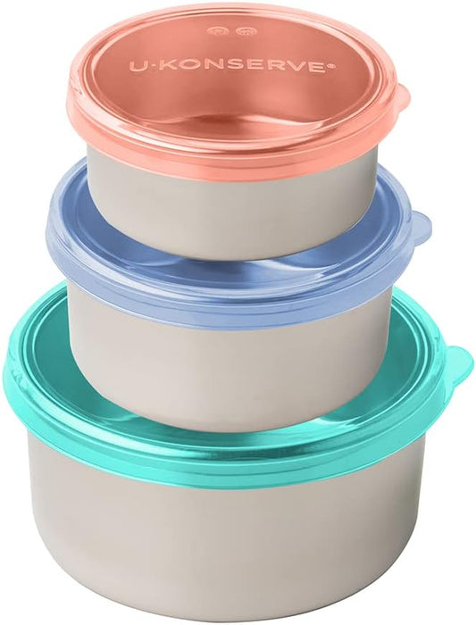 U Konserve Stainless Steel Nesting Trio Food Containers with Silicone Lids, Leak Proof & Dishwasher Safe (Set of 3: 5/9/16