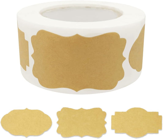 300 Pcs Gift Tag Name Labels Stickers, Kraft Blank Self-Adhesive Jar Labels for Storage Bins Essential Oil Spice Bottle