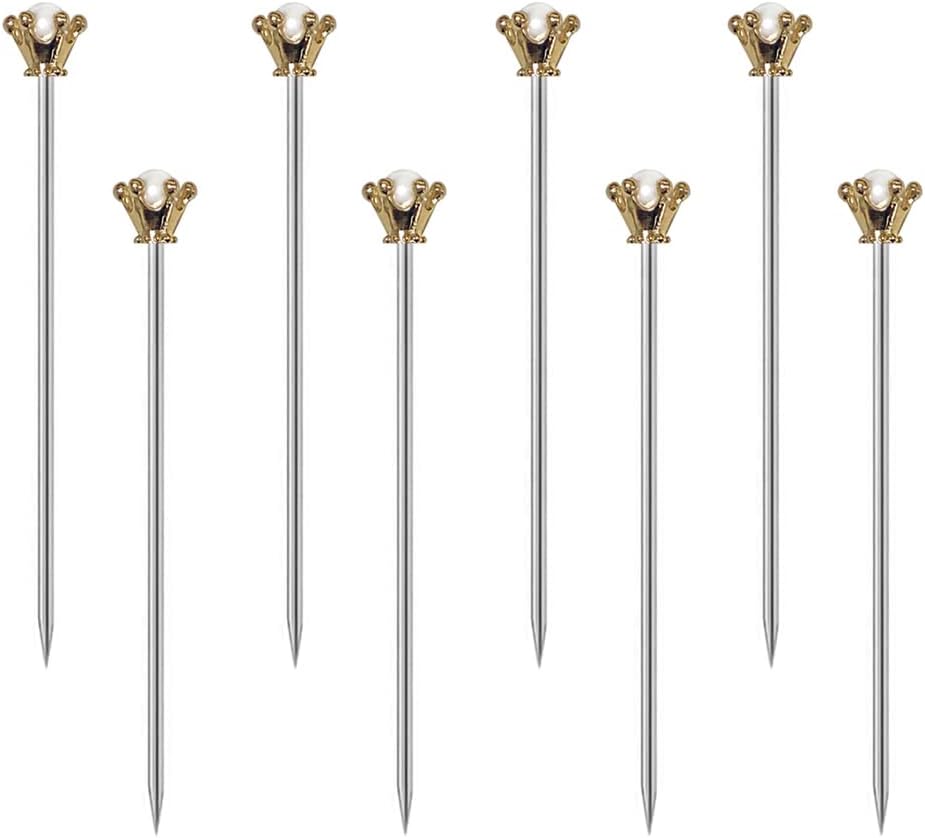 Stainless Steel Cocktail Picks Crown, 8PCS Metal Martini Sticks,Fruits Toothpicks,Reusable Garnish Skewer Drinks Sandwiches Appetizers Olives Fruits Barbecue Snacks