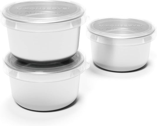 U Konserve Stainless Steel Set of Three Round Food/Condiment/Snack Mini Countainers with Silicone Lids, Leak Proof &