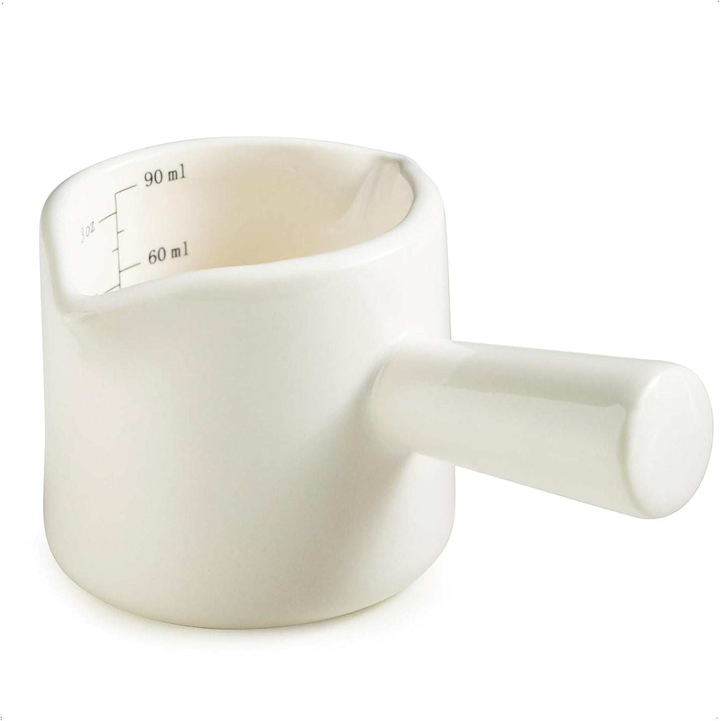 Ceramic Espresso Cup, Espresso Measuring Cup Espresso Shot Cups 3 OZ | Espresso Cups with Handle, Dual Spouts, Espresso Shot Glass with Dual OZ ML Scale, Espresso Accessories, White