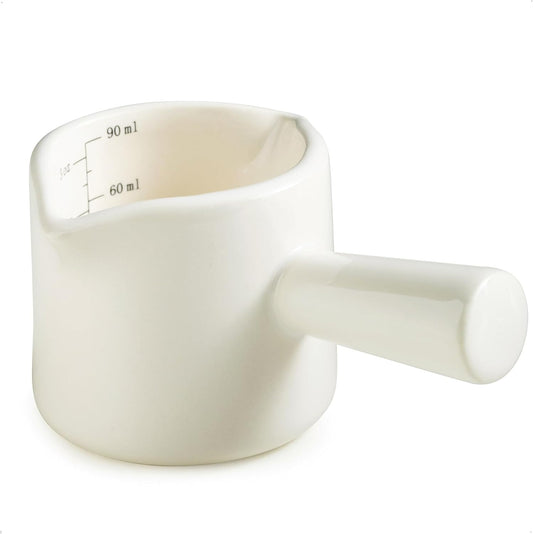 Ceramic Espresso Cup, Espresso Measuring Cup Espresso Shot Cups 3 OZ | Espresso Cups with Handle, Dual Spouts, Espresso Shot Glass with Dual OZ ML Scale, Espresso Accessories, White