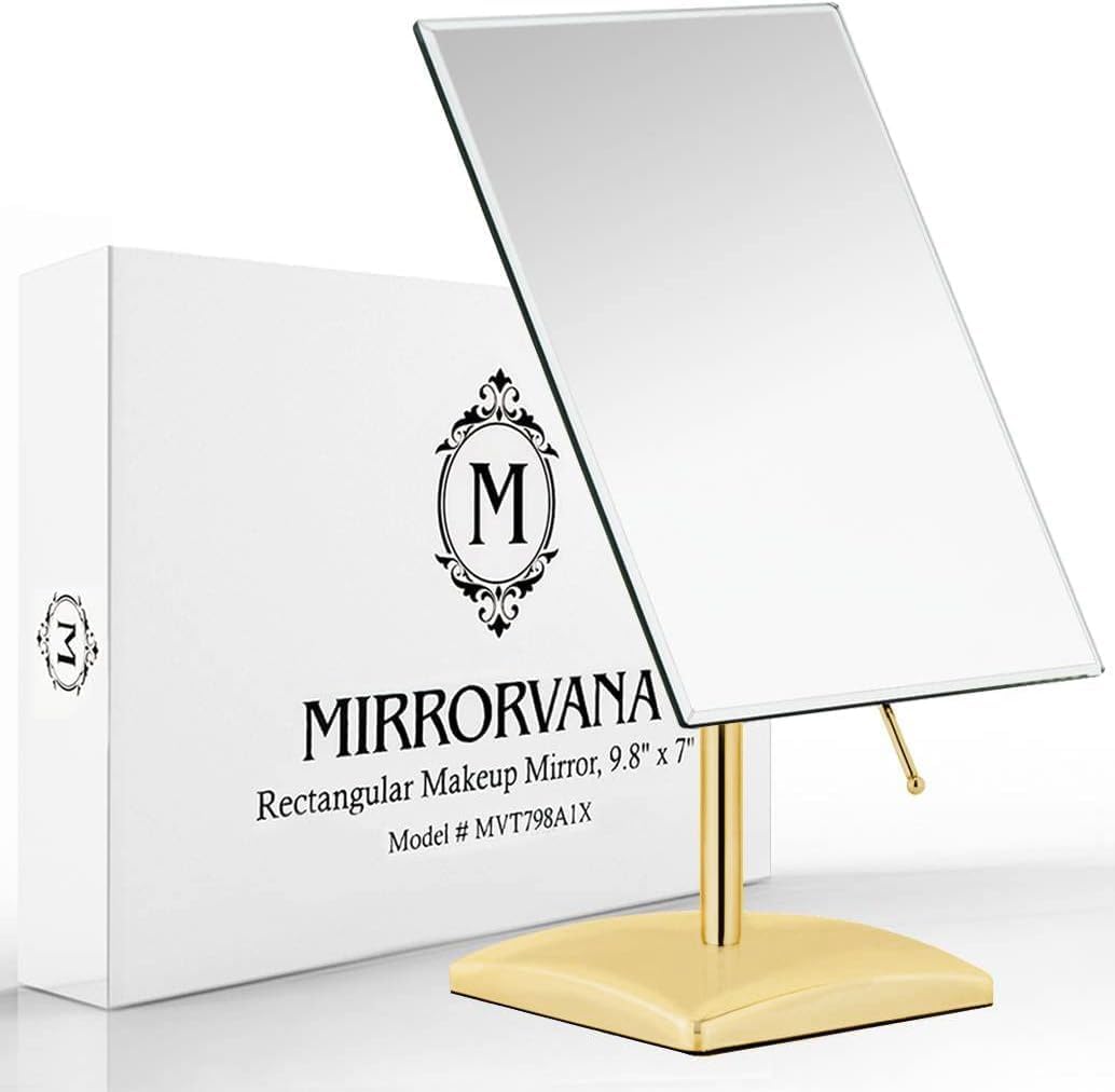 MIRRORVANA Large Free Standing Mirror, Frameless, 9.8" x 7" (Gold) | Beveled Design Elevates Bathroom, Dresser &amp; Retail Counters - Ideal for Desk, Counter, Bathroom &amp; Vanity Dressing Table