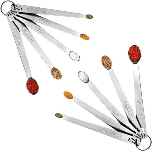 2 Pack Teaspoon Measuring Spoons, 1/4 tsp, 1/8 tsp, 1/16 tsp, 1/32 tsp, 1/64 tsp Mini Measuring Spoons Set, Stainless Steel