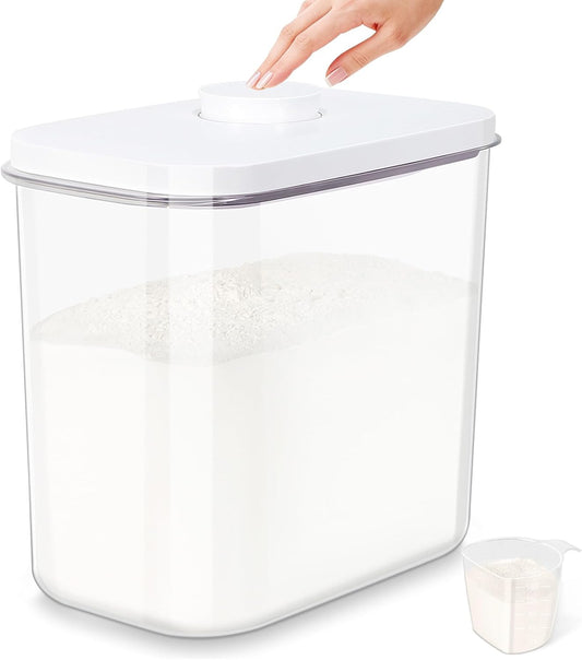 Airtight Rice Container 25 Lbs with Handle and Cup – 12.68Qt Large Flour Sugar Storage Container with Pop Up Seal &amp; Hanging Lid Hooks, Clear Tall Food Storage Bin for Kitchen Pantry Organization