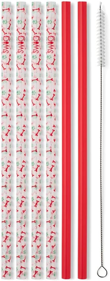 Swig Life Reusable Straws Happy Howlidays + Red Tall Straw Set & Cleaning Brush, Each Straw is 10.25 inch Long (Fits Swig